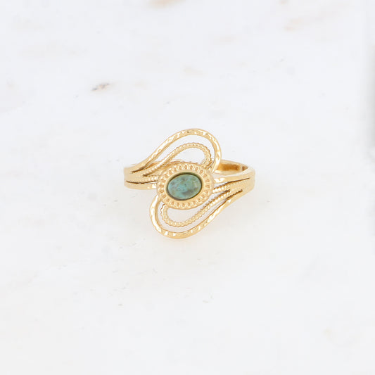 Bague ajourée avec pierre naturelle - Turquoise africaine