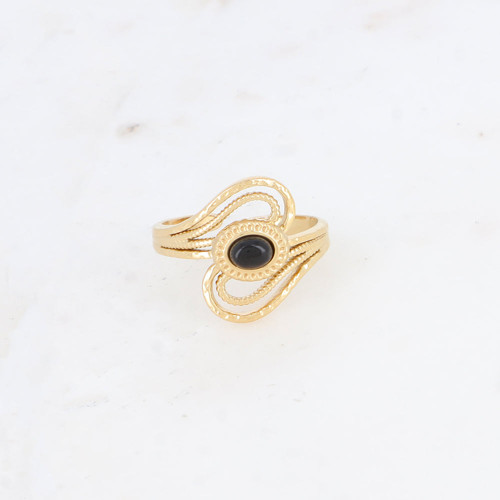 Bague ajourée avec pierre naturelle - Onyx