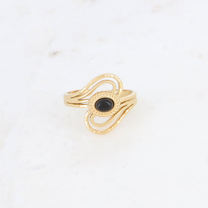 Bague ajourée avec pierre naturelle - Onyx