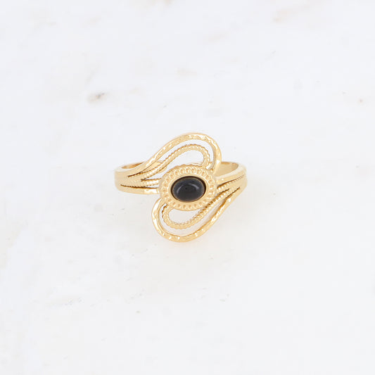 Bague ajourée avec pierre naturelle - Onyx
