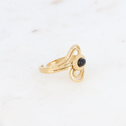 Bague ajourée avec pierre naturelle - Onyx
