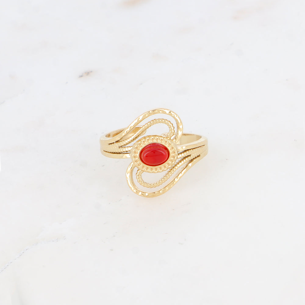 Bague ajourée avec pierre naturelle - Agate rouge