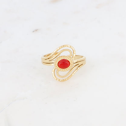 Bague ajourée avec pierre naturelle - Agate rouge