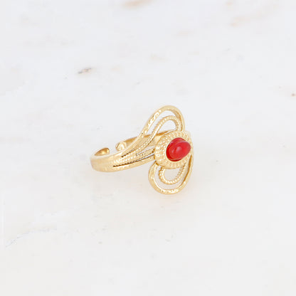 Bague ajourée avec pierre naturelle - Agate rouge