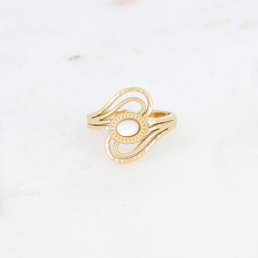 Bague ajourée avec pierre naturelle - Nacre