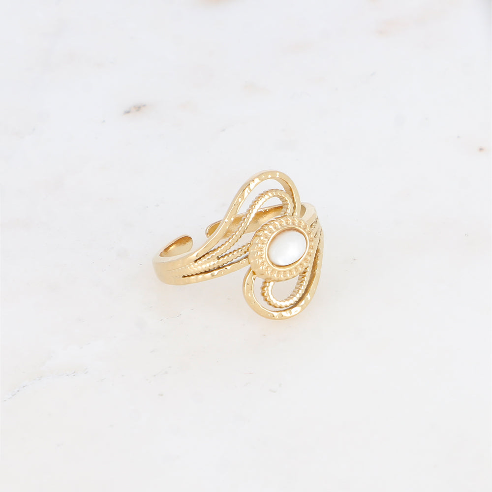 Bague ajourée avec pierre naturelle - Nacre