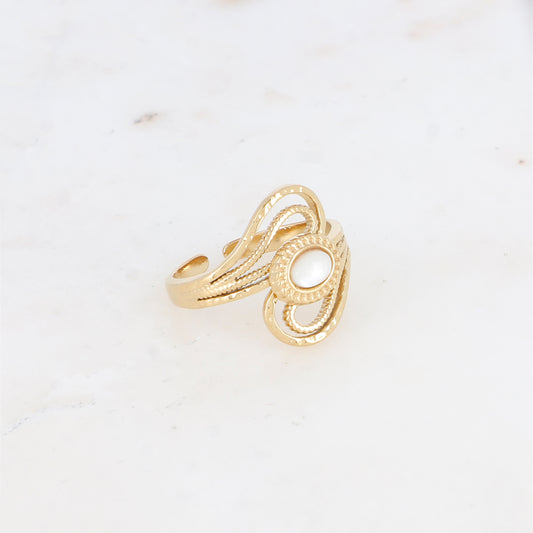 Bague ajourée avec pierre naturelle - Nacre