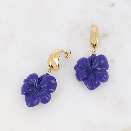 Créoles avec fleur en acétate 2,8 x 5,6 cm.