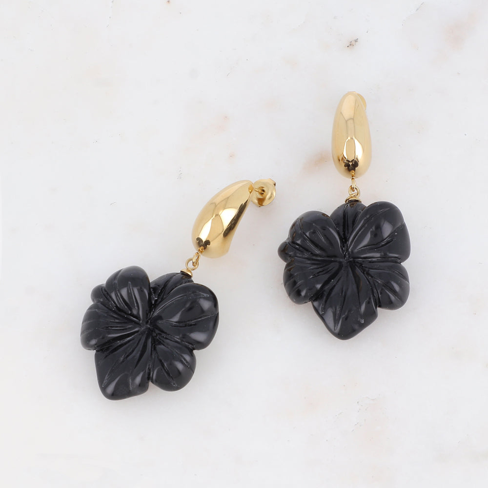 Créoles avec fleur en acétate 2,8 x 5,6 cm.