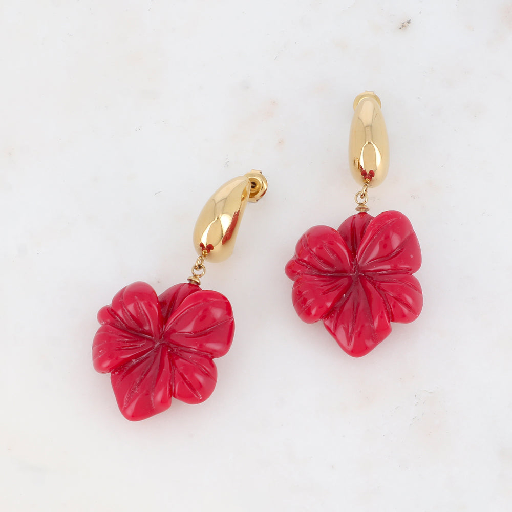 Créoles avec fleur en acétate 2,8 x 5,6 cm.