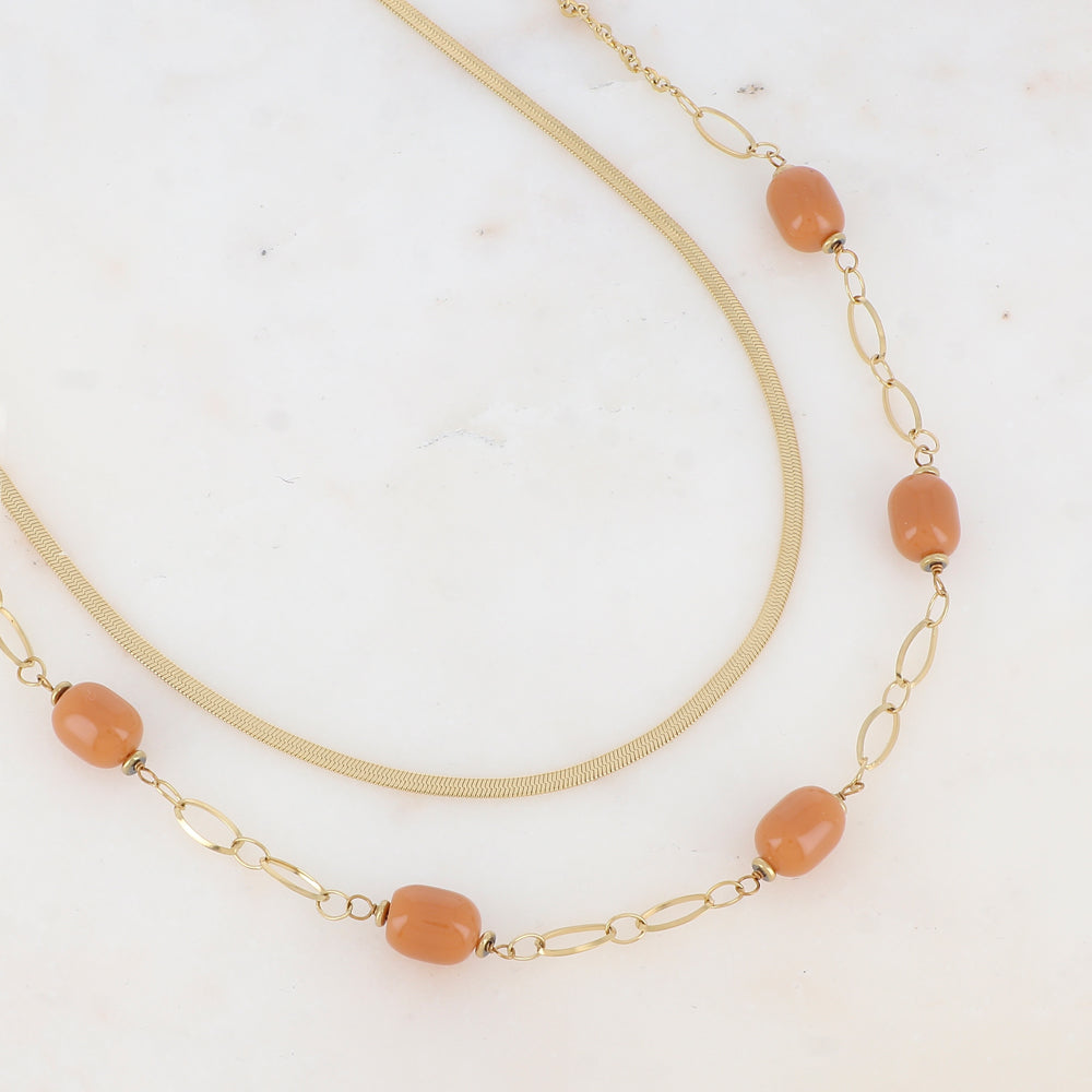Collier double rangs avec résine (41/45.5+5CM)