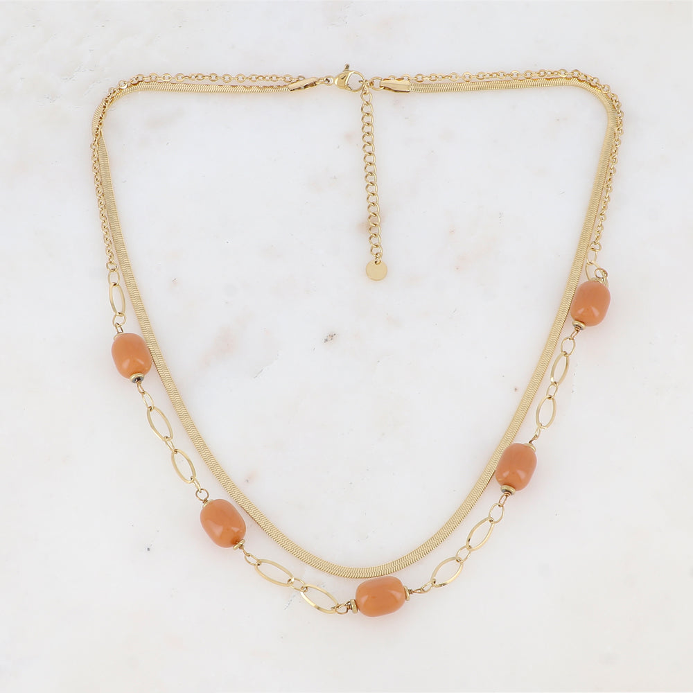 Collier double rangs avec résine (41/45.5+5CM)