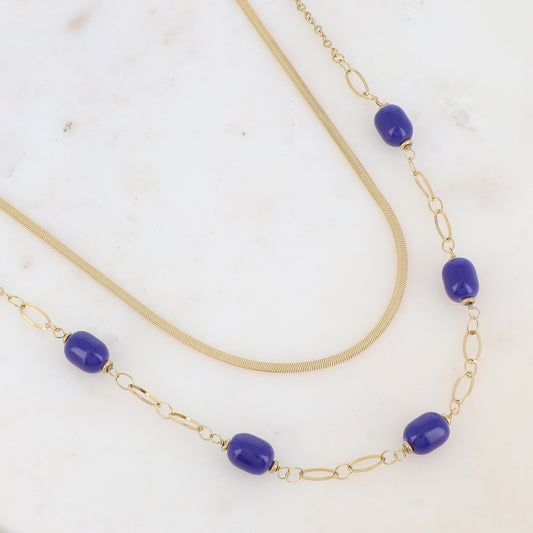 Collier double rangs avec résine (41/45.5+5CM)