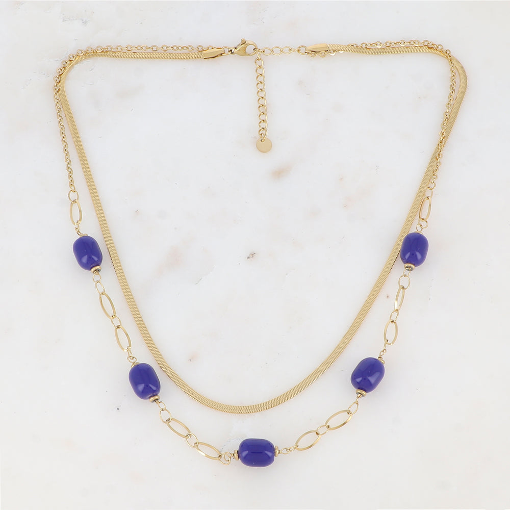 Collier double rangs avec résine (41/45.5+5CM)