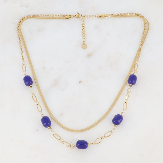 Collier double rangs avec résine (41/45.5+5CM)