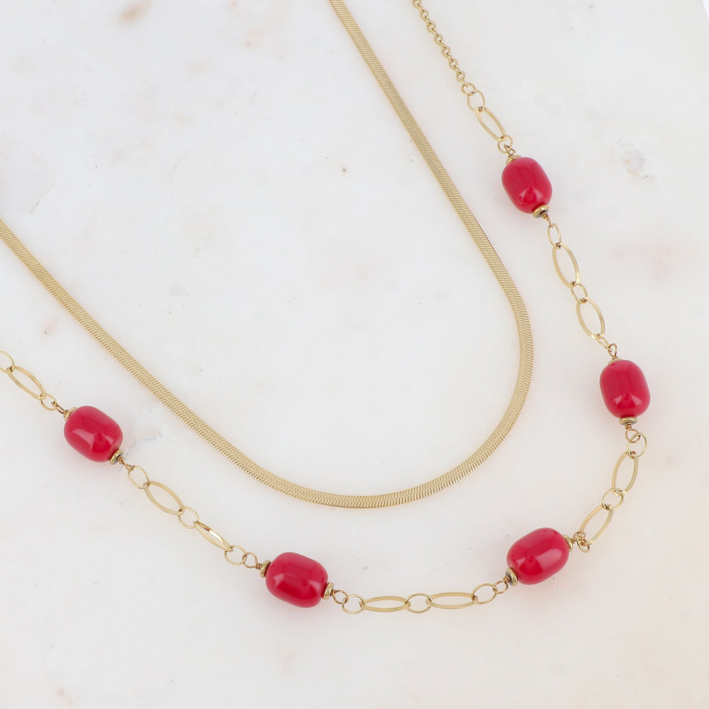 Collier double rangs avec résine (41/45.5+5CM)