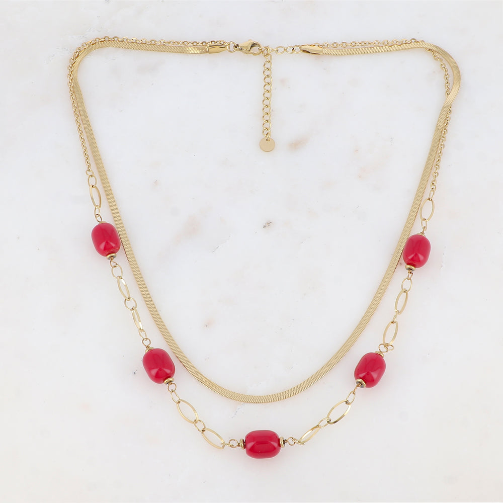 Collier double rangs avec résine (41/45.5+5CM)