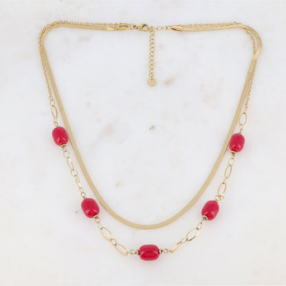 Collier double rangs avec résine (41/45.5+5CM)