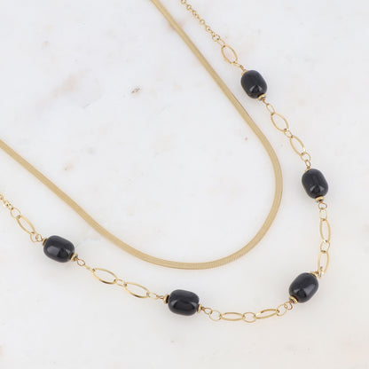 Collier double rangs avec résine (41/45.5+5CM)