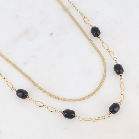 Collier double rangs avec résine (41/45.5+5CM)