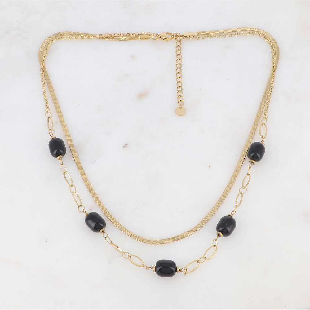 Collier double rangs avec résine (41/45.5+5CM)