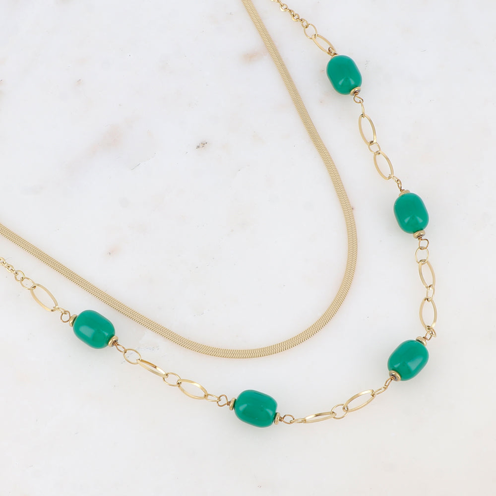 Collier double rangs avec résine (41/45.5+5CM)