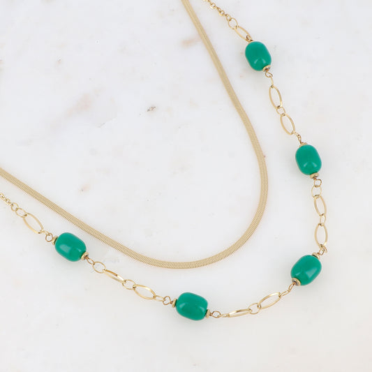 Collier double rangs avec résine (41/45.5+5CM)