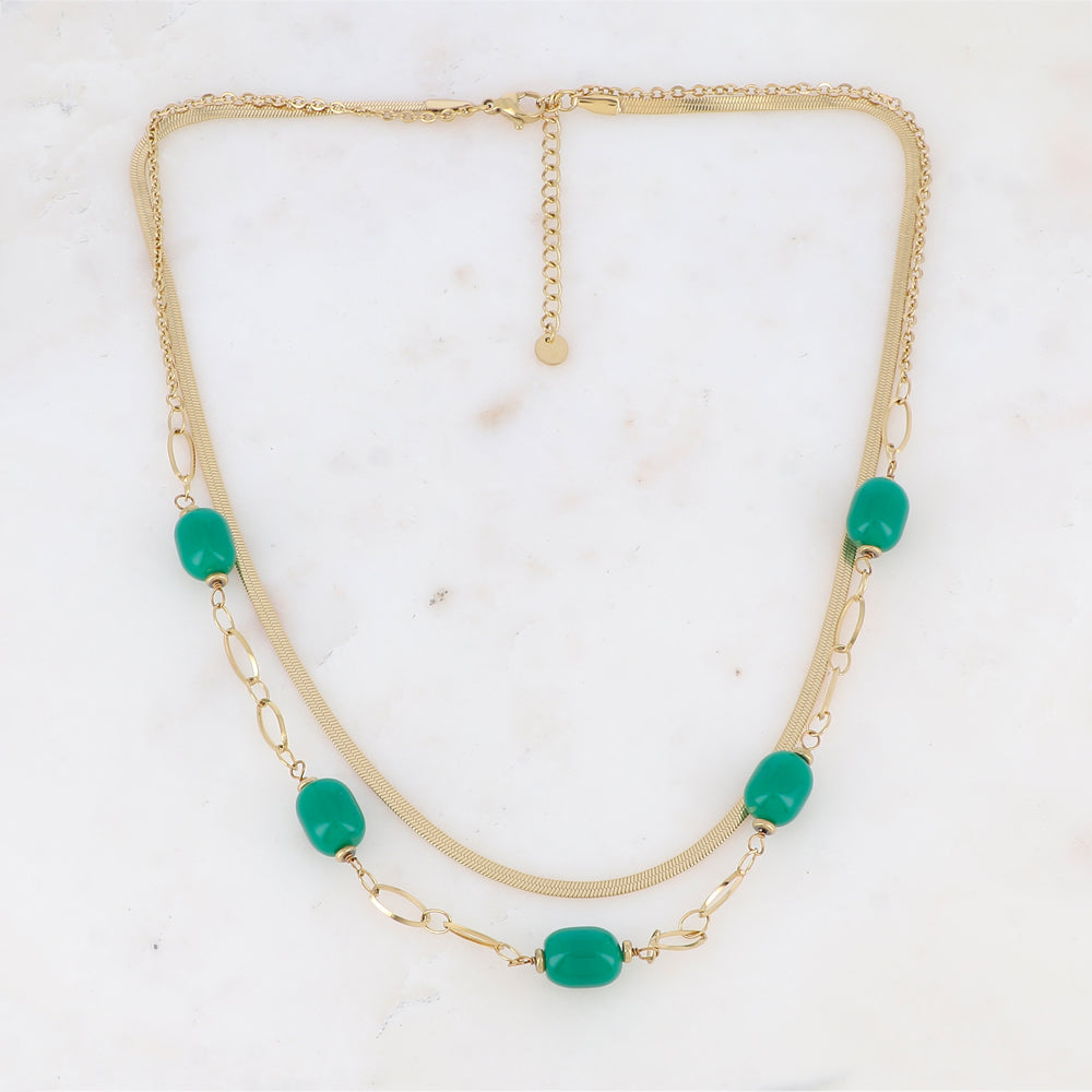 Collier double rangs avec résine (41/45.5+5CM)