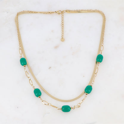 Collier double rangs avec résine (41/45.5+5CM)