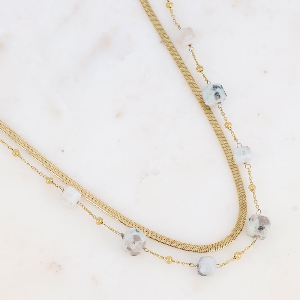 Collier double rangs avec pierres naturelles (38/40+5CM)