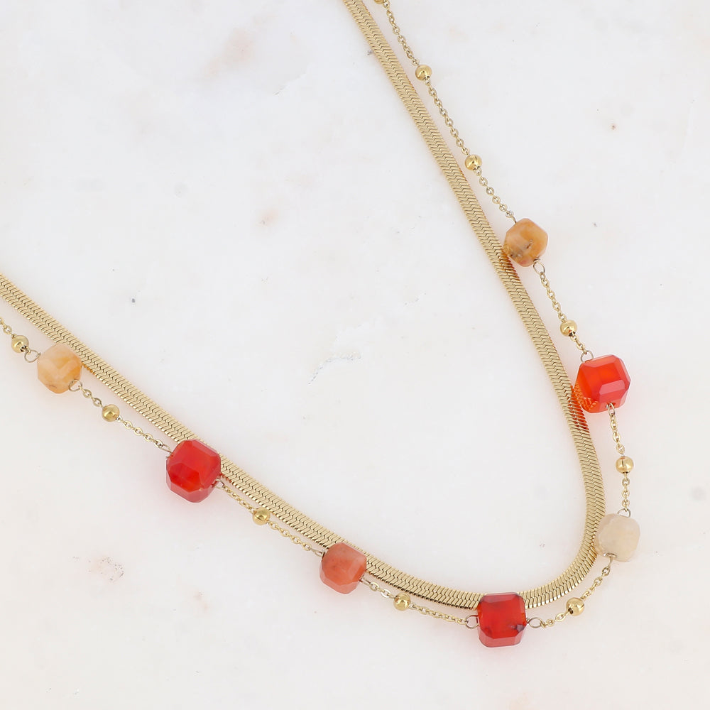 Collier double rangs avec pierres naturelles (38/40+5CM)