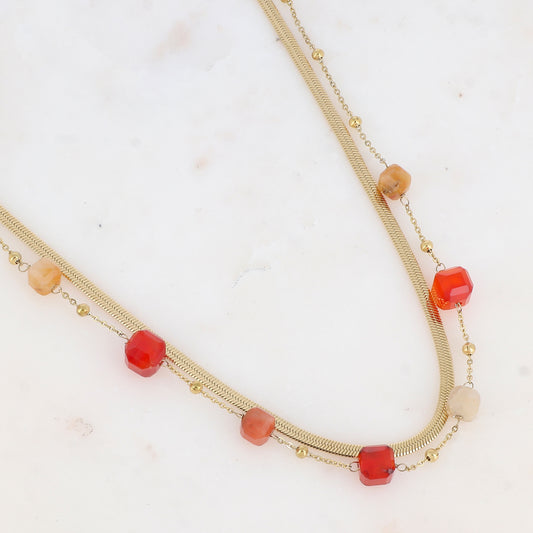 Collier double rangs avec pierres naturelles (38/40+5CM)