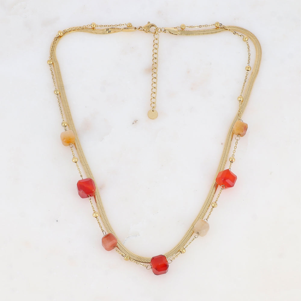 Collier double rangs avec pierres naturelles (38/40+5CM)