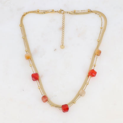Collier double rangs avec pierres naturelles (38/40+5CM)