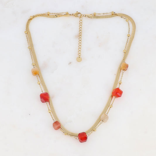 Collier double rangs avec pierres naturelles (38/40+5CM)
