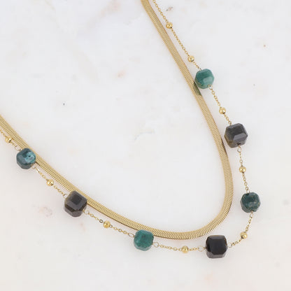 Collier double rangs avec pierres naturelles (38/40+5CM)