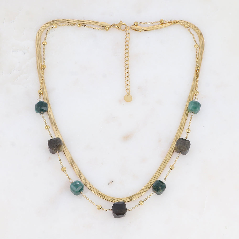 Collier double rangs avec pierres naturelles (38/40+5CM)