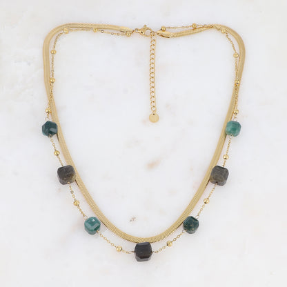 Collier double rangs avec pierres naturelles (38/40+5CM)