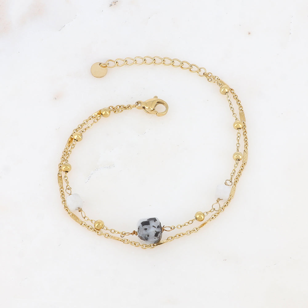 Bracelet double rangs avec pendant en pierre naturelle