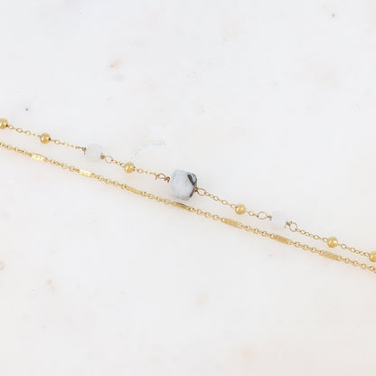 Bracelet double rangs avec pendant en pierre naturelle
