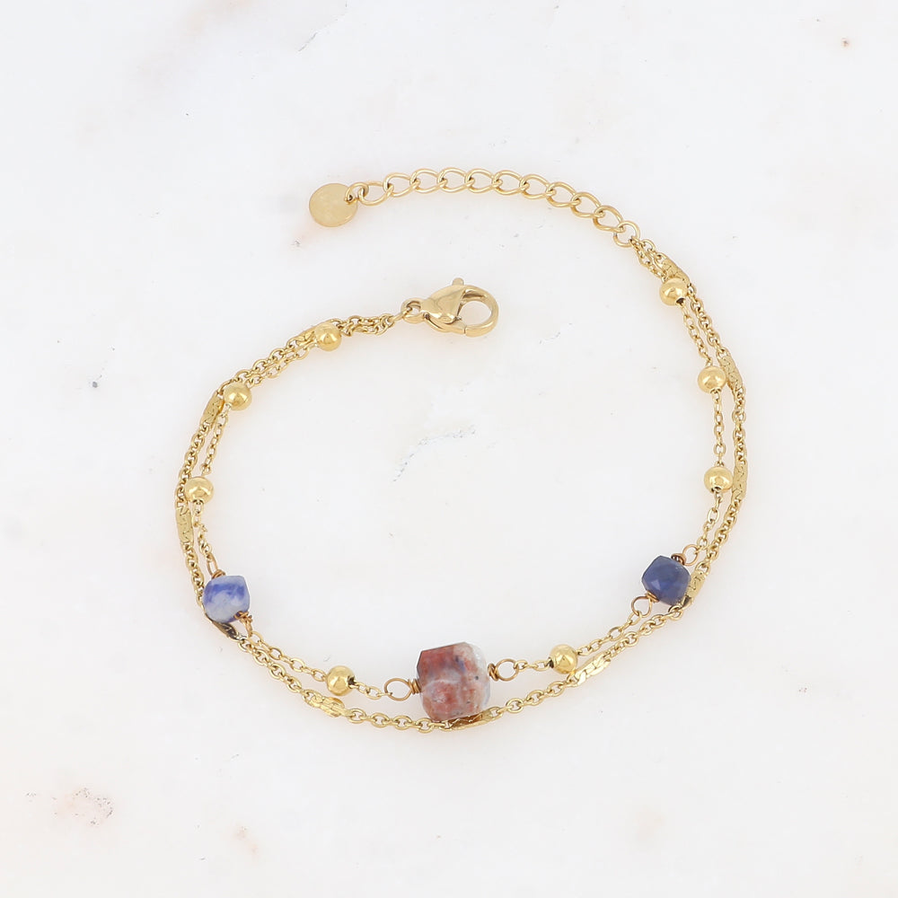 Bracelet double rangs avec pendant en pierre naturelle