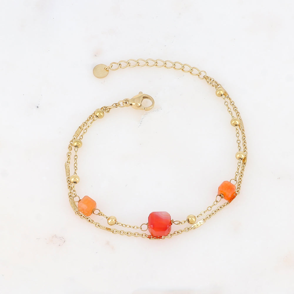 Bracelet double rangs avec pendant en pierre naturelle