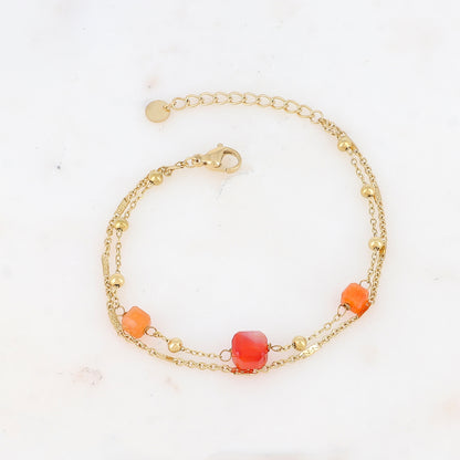 Bracelet double rangs avec pendant en pierre naturelle