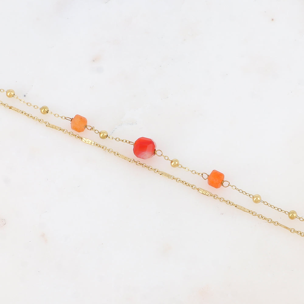 Bracelet double rangs avec pendant en pierre naturelle