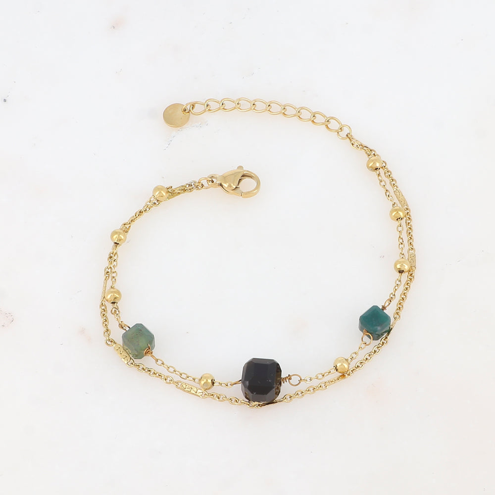 Bracelet double rangs avec pendant en pierre naturelle