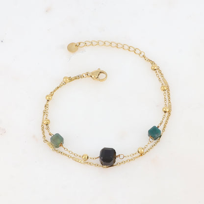 Bracelet double rangs avec pendant en pierre naturelle