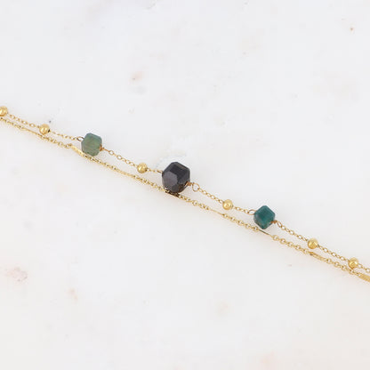 Bracelet double rangs avec pendant en pierre naturelle