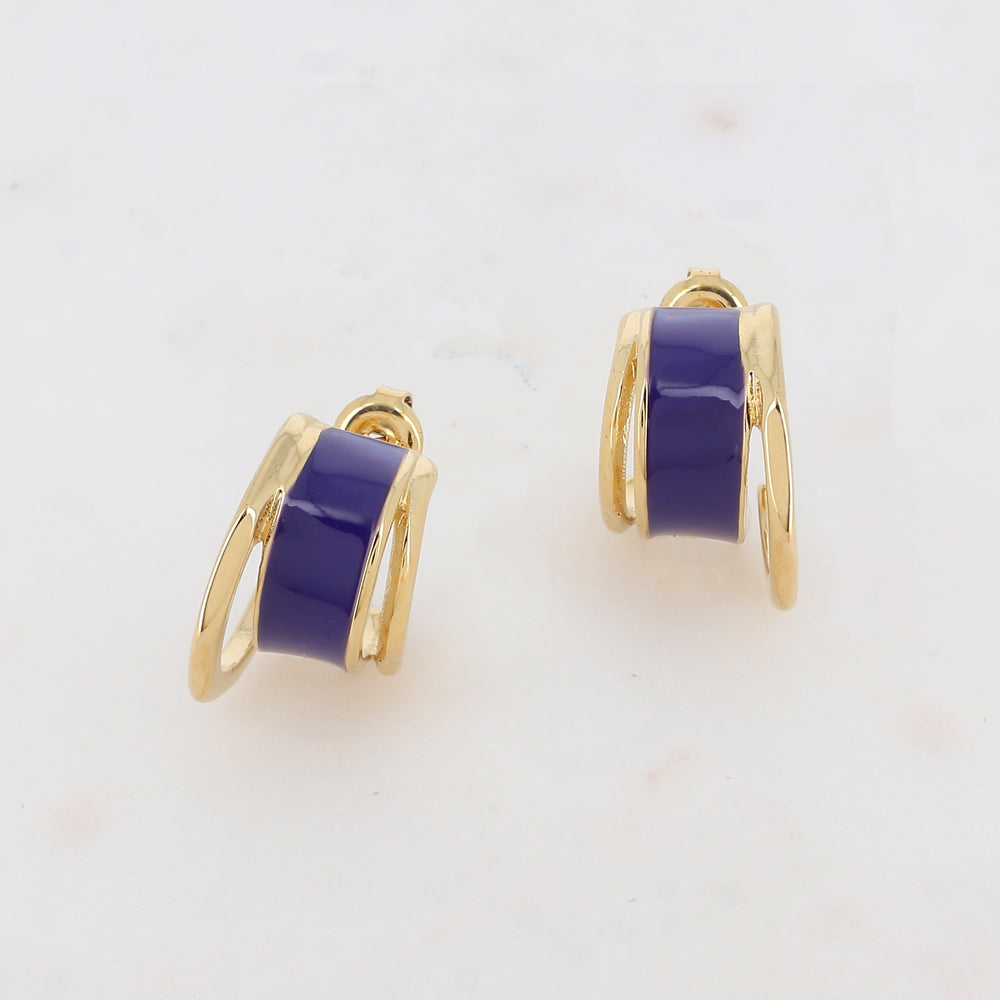 Créoles à puce 3 rangs avec effet lisse et émaillées 1,2x 2,9 cm