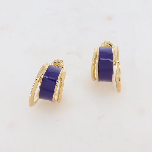 Créoles à puce 3 rangs avec effet lisse et émaillées 1,2x 2,9 cm