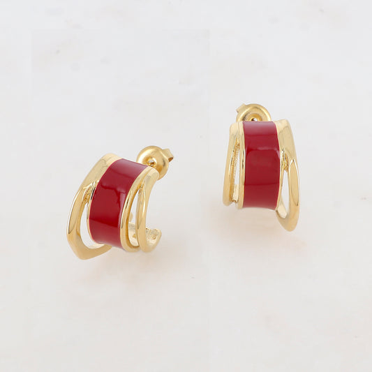 Créoles à puce 3 rangs avec effet lisse et émaillées 1,2x 2,9 cm